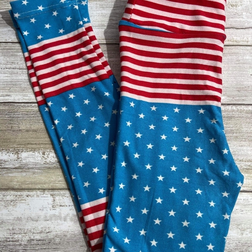 Lularoe Kids S/M Patriotic Stars & Stripes 4th Of July Leggings NWOT‎